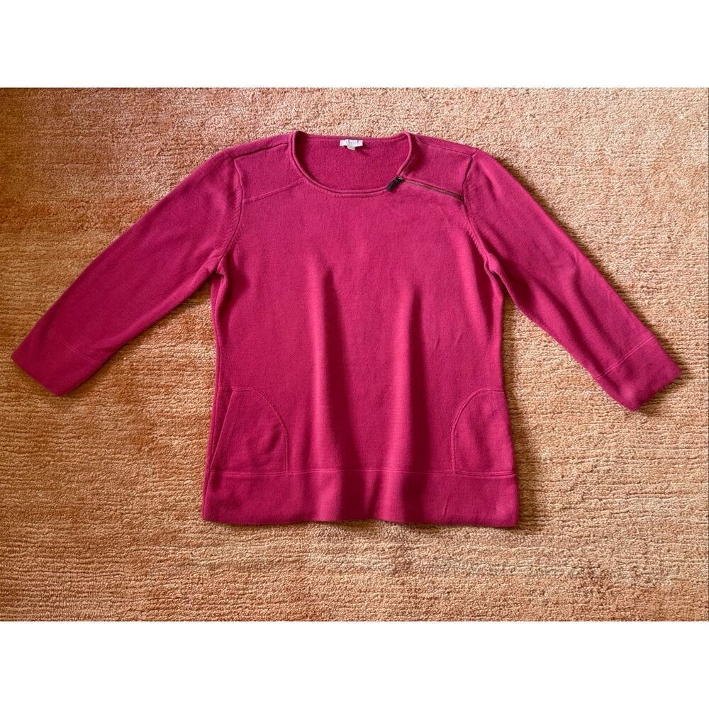 Talbots Women’s Sweater Size M Pink 100% Cotton 3/4 Sleeve Pullover Casual